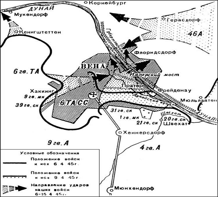 Направления ударов 4-й Гвардейской Армии при штурме Вены